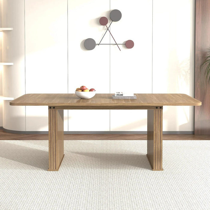 Modern Dining Table for 6-10 People, Wood Kitchen Table with Double Robust Pedestal, Wooden Dinner Table for Dining Room Default -DTYStore