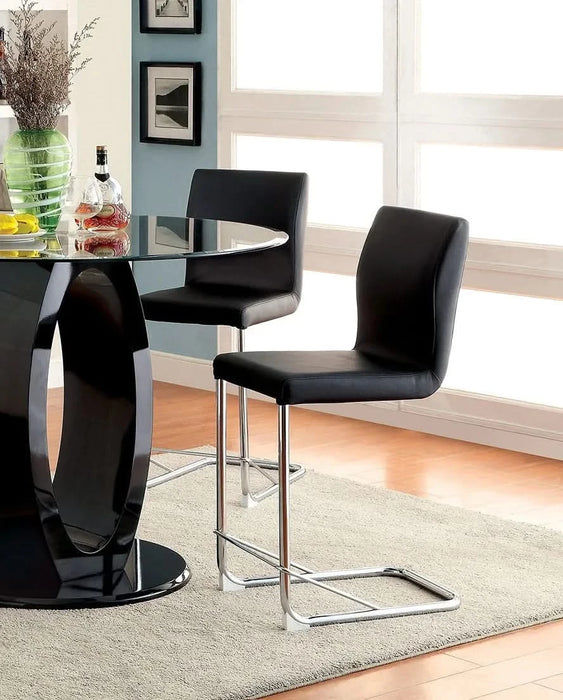 Modern Elegance Black Color Leatherette 2pcs Counter Height Dining Chairs Chrome Metal Legs Dining Room High Chairs Default -DTYStore