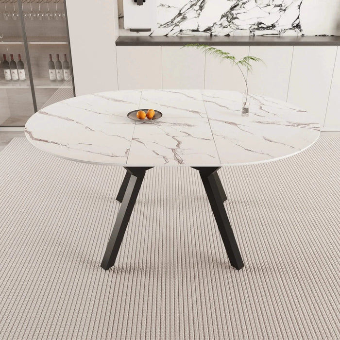 Modern Extendable White Circular Dining Table with MDF Top and Metal Legs for 4-6 Persons Default -DTYStore