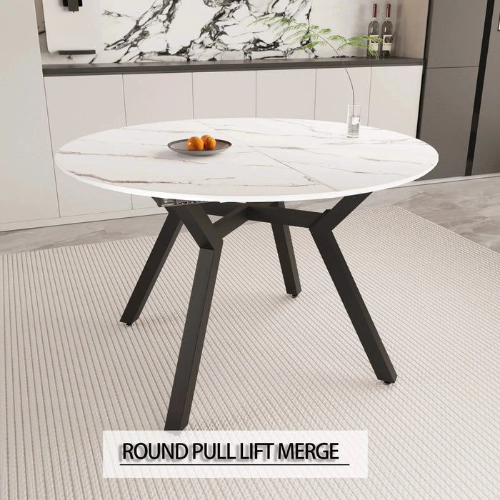 Modern Extendable White Circular Dining Table with MDF Top and Metal Legs for 4-6 Persons Default -DTYStore