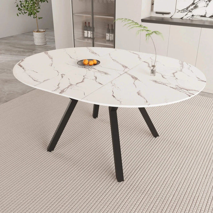 Modern Extendable White Circular Dining Table with MDF Top and Metal Legs for 4-6 Persons Default -DTYStore