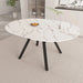 Modern Extendable White Circular Dining Table with MDF Top and Metal Legs for 4-6 Persons Default -DTYStore
