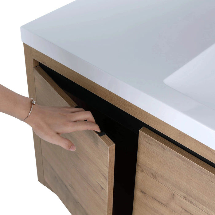 Modern Floating Bathroom Vanity Cabinet with Resin Sink, Soft Close Doors and Drawer, 48 Inch, Imitative Oak Default -DTYStore