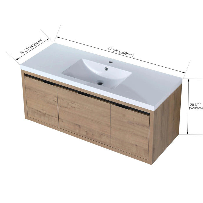 Modern Floating Bathroom Vanity Cabinet with Resin Sink, Soft Close Doors and Drawer, 48 Inch, Imitative Oak Default -DTYStore
