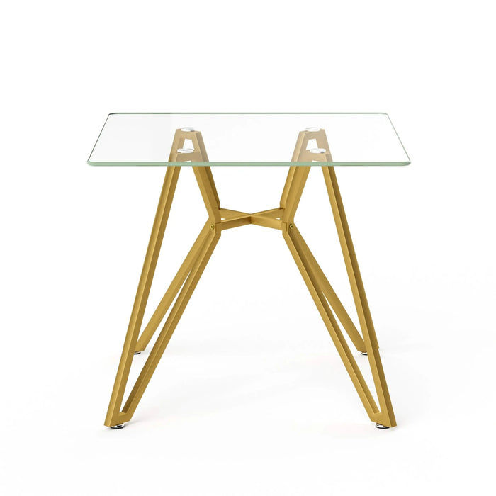 Modern Gold Glass Dining Table with Metal Legs for 2-4 People, 35.4-Inch Square Default -DTYStore