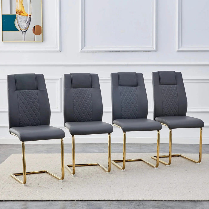 Modern Gold Legged Upholstered Dining Chairs Set of 4, Gray Artificial Leather for Kitchen and Office Default -DTYStore