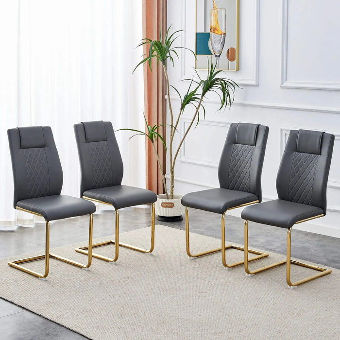 Modern Gold Legged Upholstered Dining Chairs Set of 4, Gray Artificial Leather for Kitchen and Office Default -DTYStore