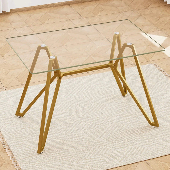 Modern Gold Rectangular Glass Dining Table with Sturdy Metal Legs for Dining Room, Living Room, and Office Default -DTYStore