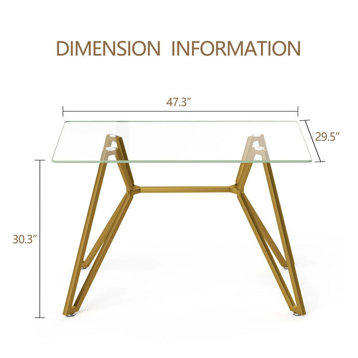 Modern Gold Rectangular Glass Dining Table with Sturdy Metal Legs for Dining Room, Living Room, and Office Default -DTYStore