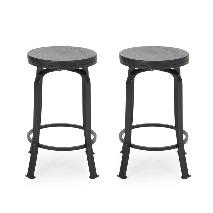 Modern Industrial Counter Stool Set with Swivel Function in Black Wood and Metal, 24.25 Inches Default -DTYStore
