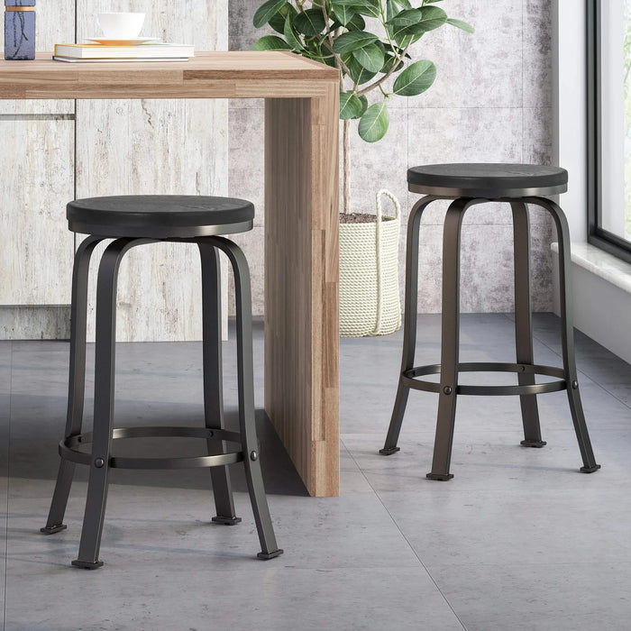 Modern Industrial Counter Stool Set with Swivel Function in Black Wood and Metal, 24.25 Inches Default -DTYStore