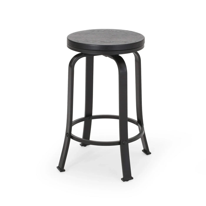 Modern Industrial Counter Stool Set with Swivel Function in Black Wood and Metal, 24.25 Inches Default -DTYStore