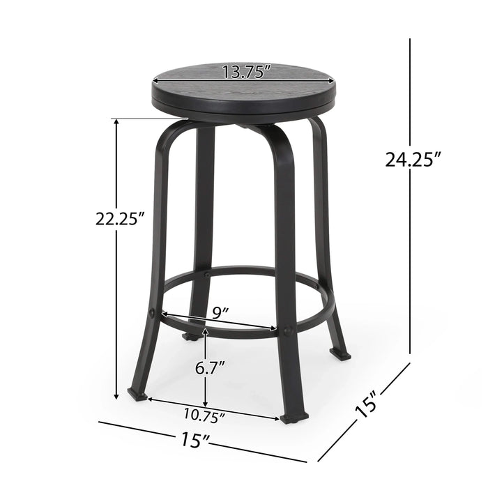 Modern Industrial Counter Stool Set with Swivel Function in Black Wood and Metal, 24.25 Inches Default -DTYStore