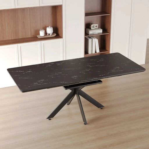 Modern Mid-Century Extendable Black Dining Table with Metal X Shape Legs, MDF Top, 62.4 to 78.15 inches Default -DTYStore
