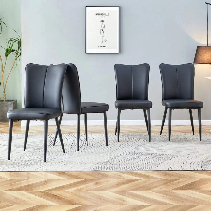 Modern Minimalist Dining Chairs Set of Four with Black PU Leather and Metal Legs Default -DTYStore