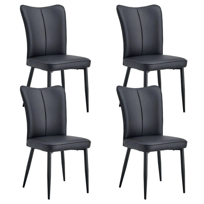 Modern Minimalist Dining Chairs Set of Four with Black PU Leather and Metal Legs Default -DTYStore
