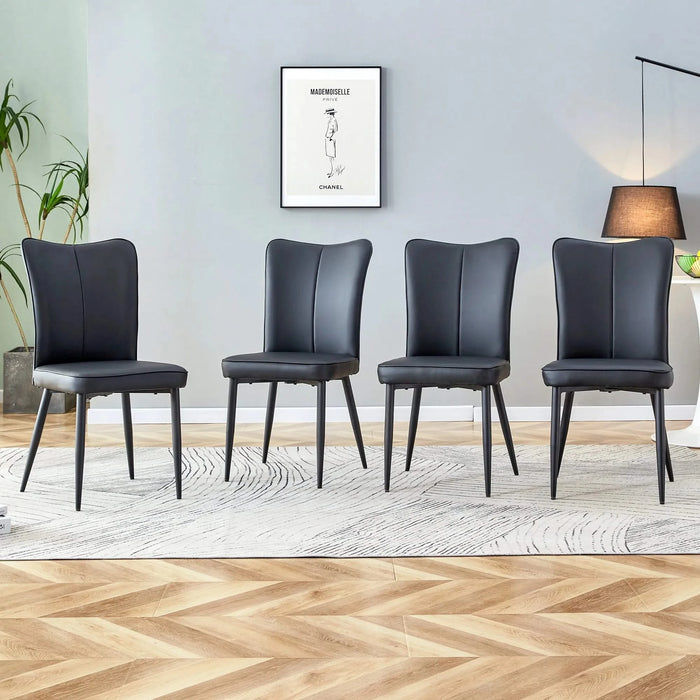 Modern Minimalist Dining Chairs Set of Four with Black PU Leather and Metal Legs Default -DTYStore