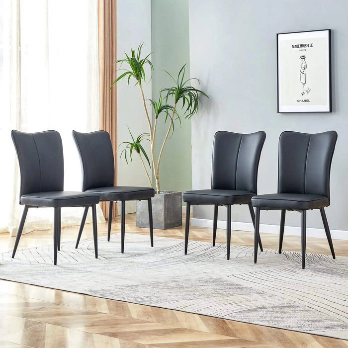 Modern Minimalist Dining Chairs Set of Four with Black PU Leather and Metal Legs Default -DTYStore