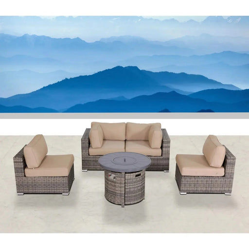 Modern Outdoor Loveseat Set with Cushions and Fire Pit, Grey Mix Wicker, 66'' W Default -DTYStore