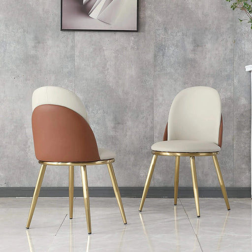Modern PU Leather Dining Chairs Set of 2 with Gold Metal Legs, Beige Default -DTYStore