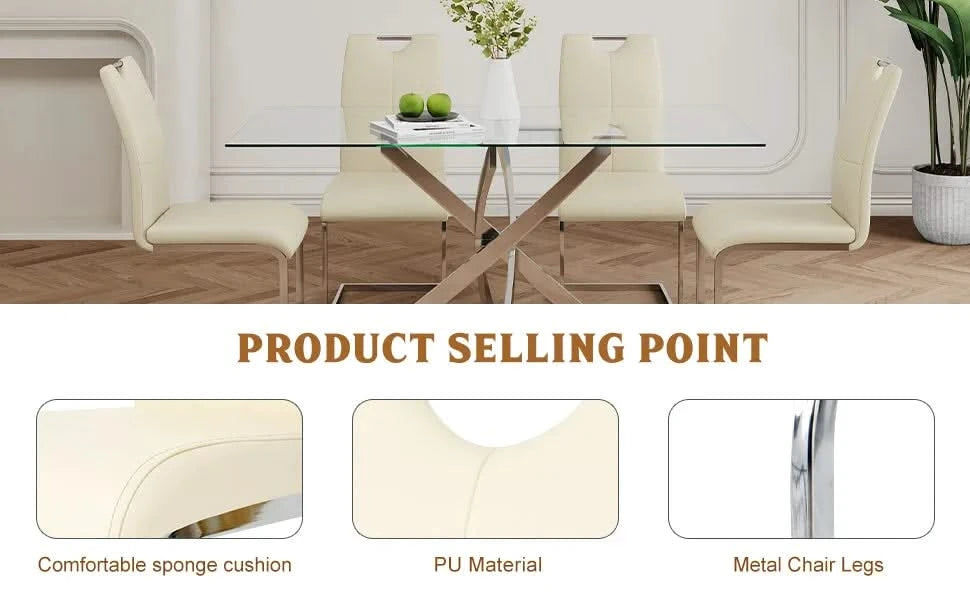 Modern PU dining chair living room chair upholstered chair, electroplated metal legs design, kitchen, living room, bedroom, dining room side chair (Set of 2) Default -DTYStore