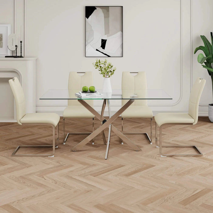 Modern PU dining chair living room chair upholstered chair, electroplated metal legs design, kitchen, living room, bedroom, dining room side chair (Set of 2) Default -DTYStore