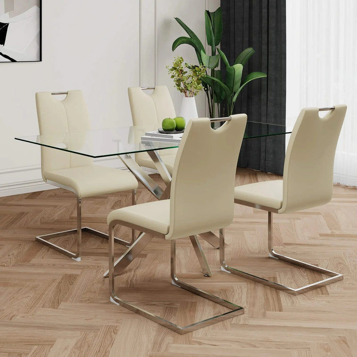 Modern PU dining chair living room chair upholstered chair, electroplated metal legs design, kitchen, living room, bedroom, dining room side chair (Set of 2) Default -DTYStore