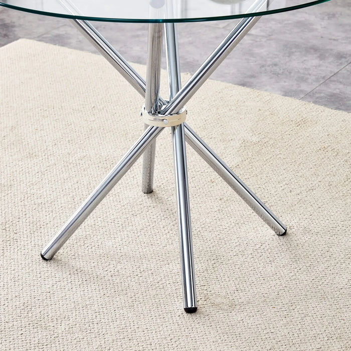 Modern Round Clear Glass Dining Table with Unique Silver Metal Legs for 4-6 People Default -DTYStore