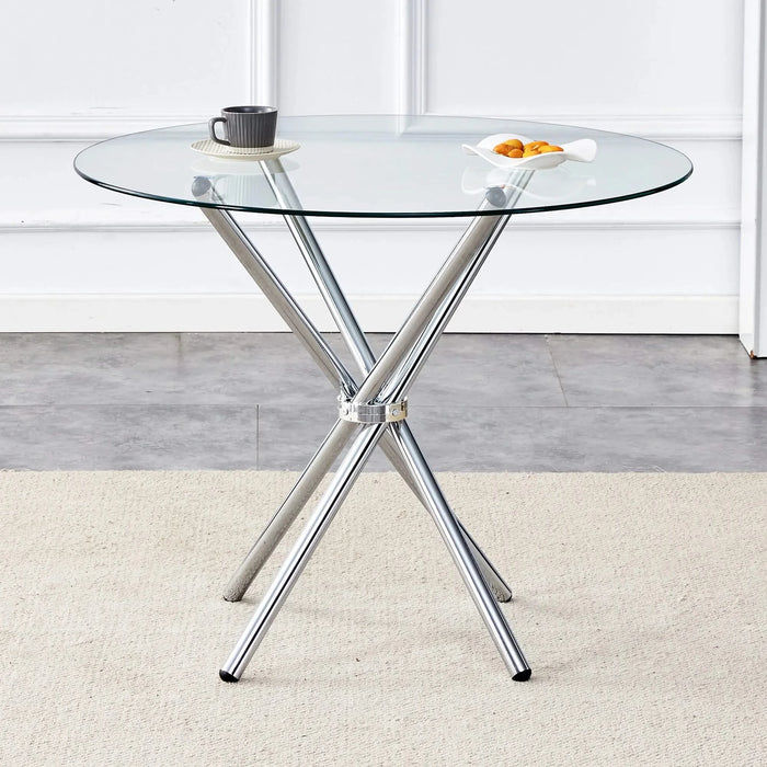 Modern Round Clear Glass Dining Table with Unique Silver Metal Legs for 4-6 People Default -DTYStore