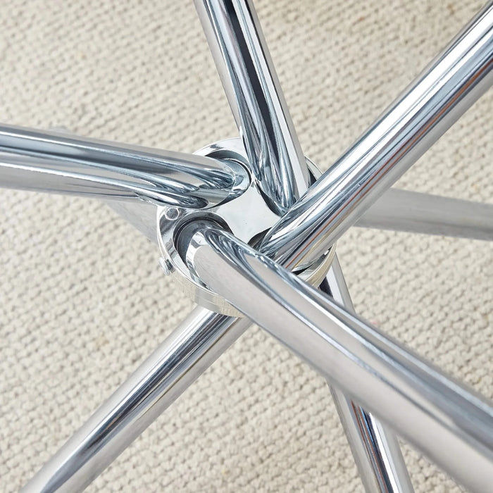 Modern Round Clear Glass Dining Table with Unique Silver Metal Legs for 4-6 People Default -DTYStore