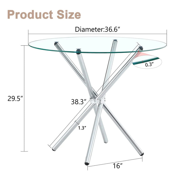 Modern Round Clear Glass Dining Table with Unique Silver Metal Legs for 4-6 People Default -DTYStore