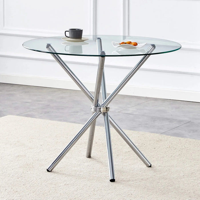 Modern Round Clear Glass Dining Table with Unique Silver Metal Legs for 4-6 People Default -DTYStore