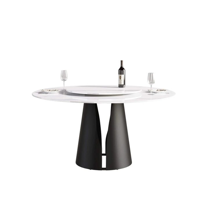 Modern Round Dining Table with Artificial Stone Top and Carbon Steel Base, Black & White, 59.05' Default -DTYStore