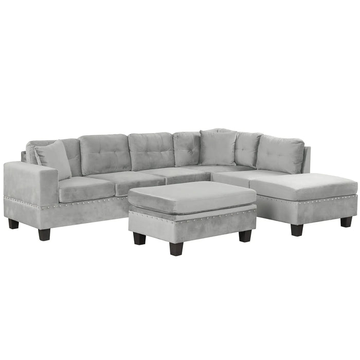 Modern Sectional Sofa with Storage Ottoman, L-Shape Couch with 2 Pillows and Cup Holders, Gray Velvet, 105 inch Default -DTYStore