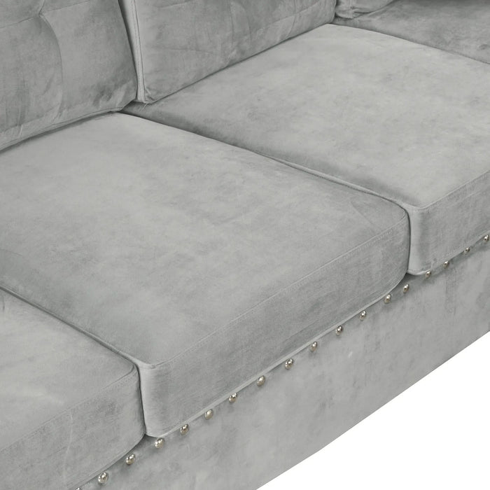 Modern Sectional Sofa with Storage Ottoman, L-Shape Couch with 2 Pillows and Cup Holders, Gray Velvet, 105 inch Default -DTYStore