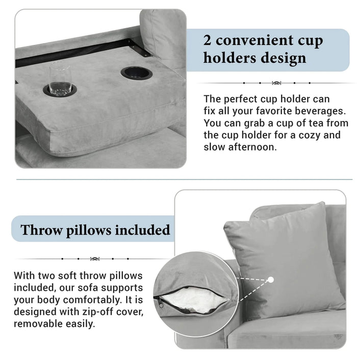 Modern Sectional Sofa with Storage Ottoman, L-Shape Couch with 2 Pillows and Cup Holders, Gray Velvet, 105 inch Default -DTYStore