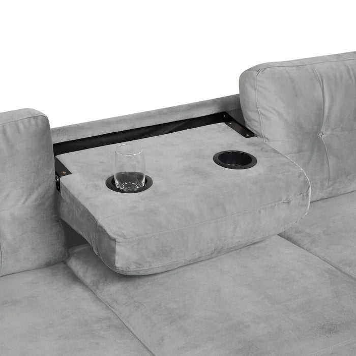 Modern Sectional Sofa with Storage Ottoman, L-Shape Couch with 2 Pillows and Cup Holders, Gray Velvet, 105 inch Default -DTYStore