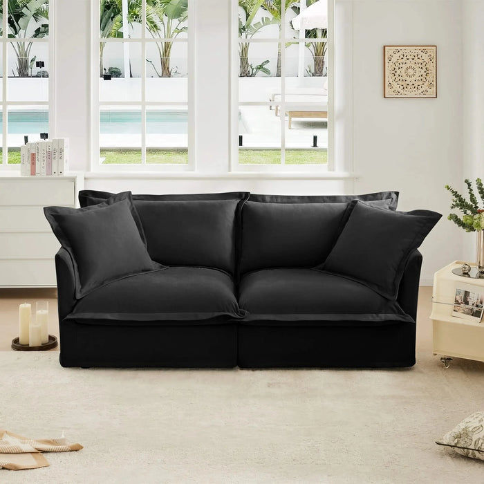 Modern Slipcovered Sofa Couch for Living Room, Chenille Deep Seat with Detachable Cover Black -DTYStore