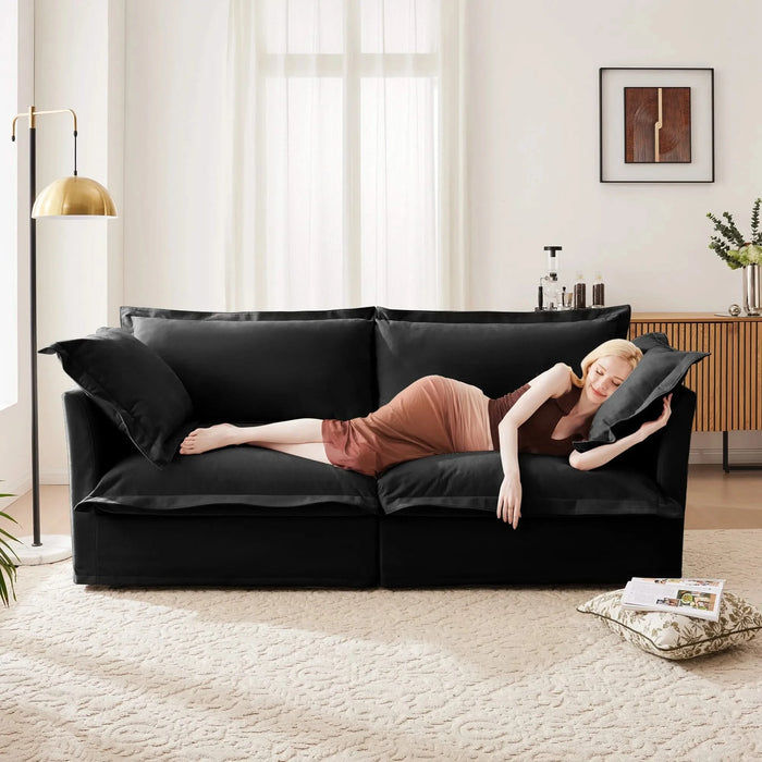 Modern Slipcovered Sofa Couch for Living Room, Chenille Deep Seat with Detachable Cover Black -DTYStore