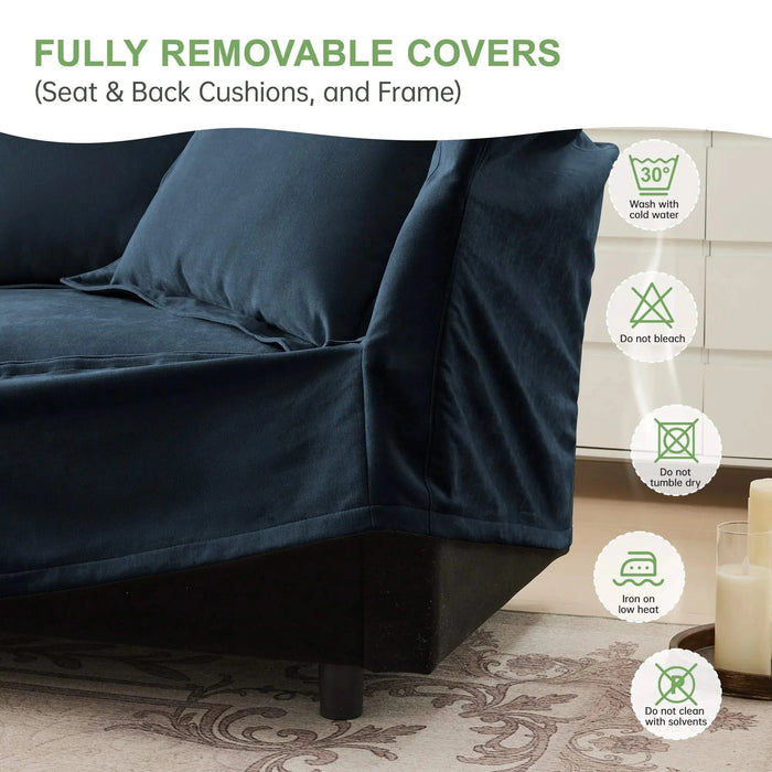 Modern Slipcovered Sofa Couch for Living Room, Chenille Deep Seat with Detachable Cover Blue -DTYStore