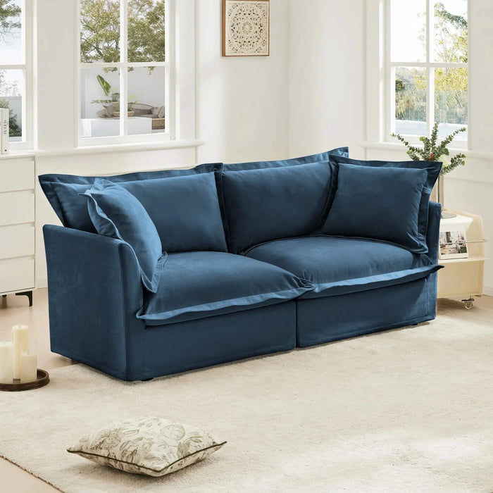 Modern Slipcovered Sofa Couch for Living Room, Chenille Deep Seat with Detachable Cover Blue -DTYStore