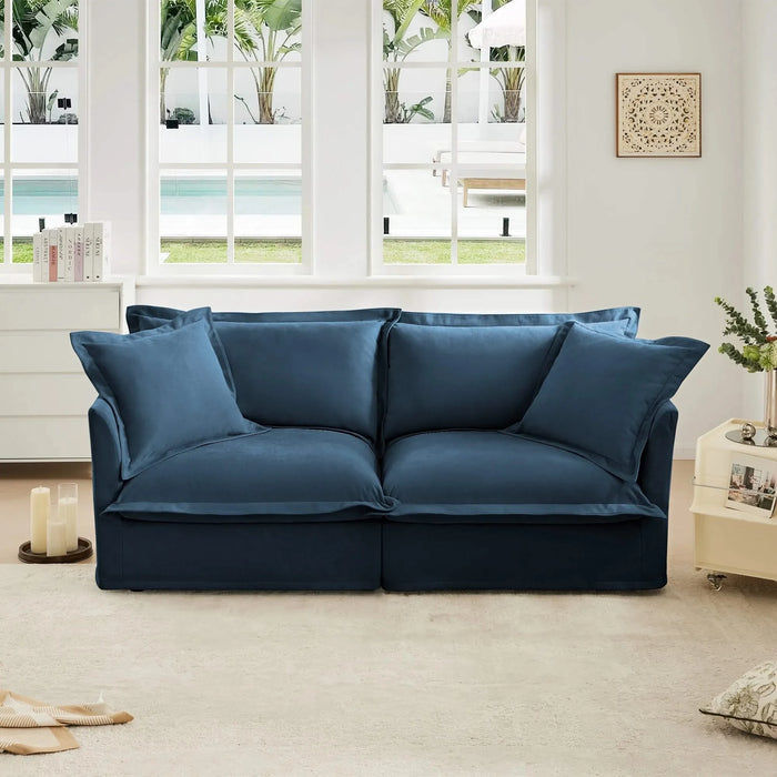 Modern Slipcovered Sofa Couch for Living Room, Chenille Deep Seat with Detachable Cover Blue -DTYStore