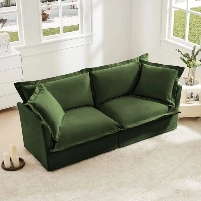 Modern Slipcovered Sofa Couch for Living Room, Chenille Deep Seat with Detachable Cover Green -DTYStore
