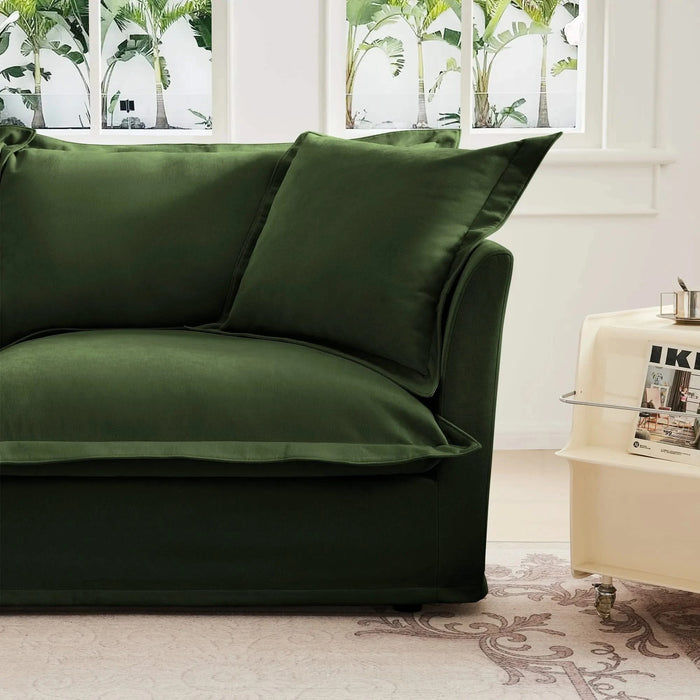 Modern Slipcovered Sofa Couch for Living Room, Chenille Deep Seat with Detachable Cover Green -DTYStore