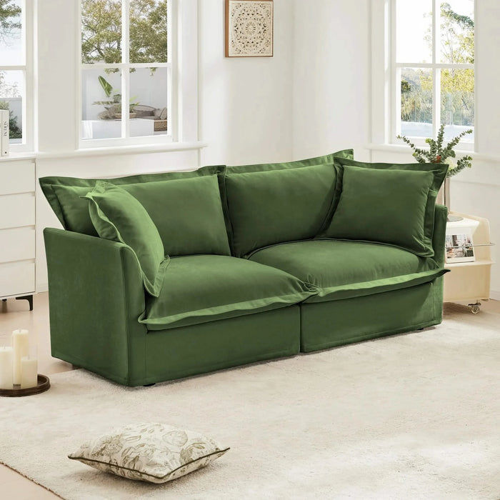 Modern Slipcovered Sofa Couch for Living Room, Chenille Deep Seat with Detachable Cover Green -DTYStore
