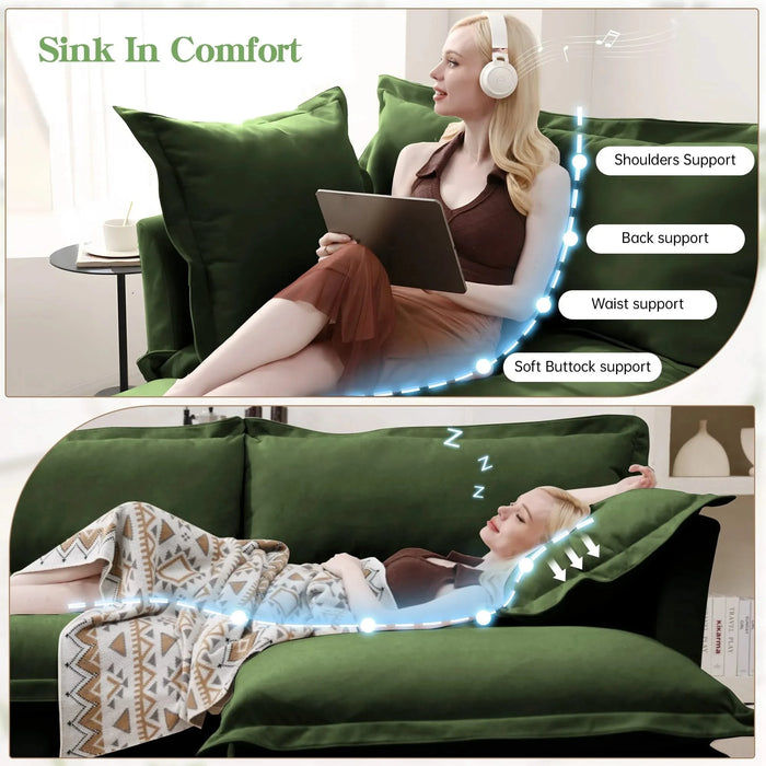 Modern Slipcovered Sofa Couch for Living Room, Chenille Deep Seat with Detachable Cover Green -DTYStore