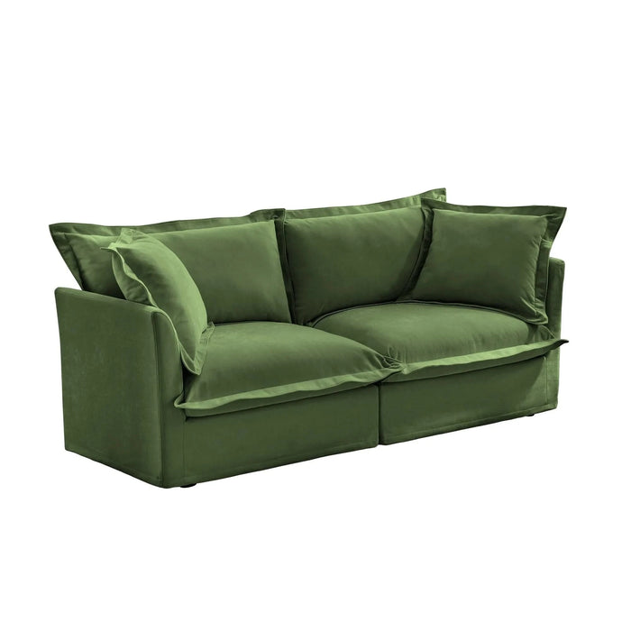 Modern Slipcovered Sofa Couch for Living Room, Chenille Deep Seat with Detachable Cover Green -DTYStore