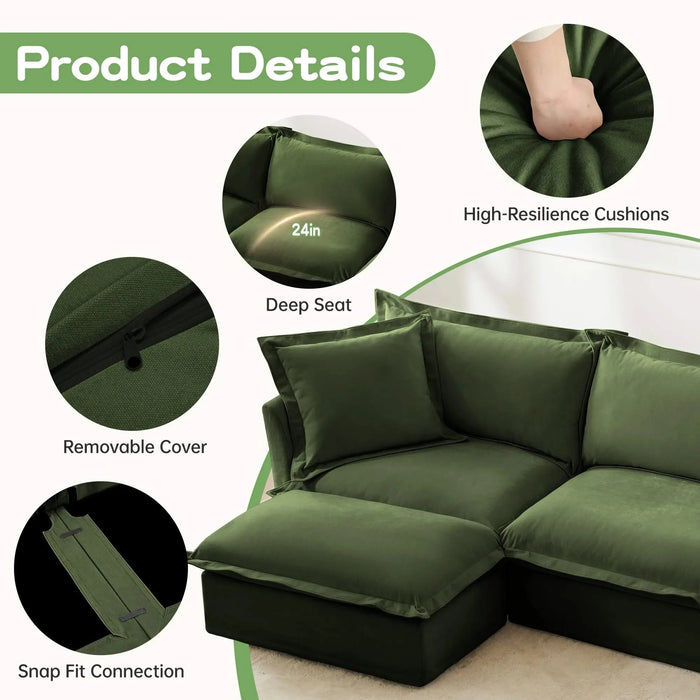 Modern Slipcovered Sofa Couch for Living Room, Chenille Deep Seat with Detachable Cover Green -DTYStore