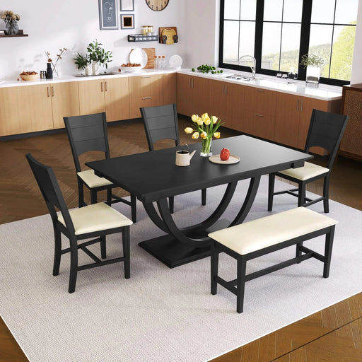 Modern Style 6-Piece Wood Dining Table Set with Half Round Legs, Gray, Rubber Wood, Spacious Design Default -DTYStore