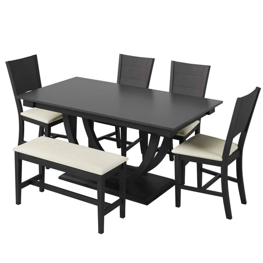 Modern Style 6-Piece Wood Dining Table Set with Half Round Legs, Gray, Rubber Wood, Spacious Design Default -DTYStore